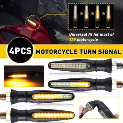 4X Motorcycle Sequential LED Turn Signal Blinker Light Indicator Amber Universal - Image 1 of 4