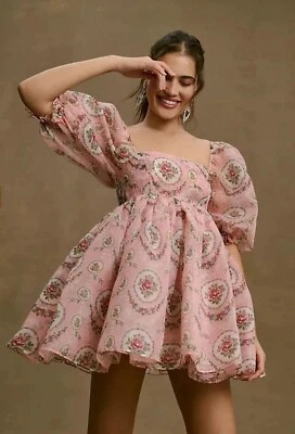 Anthropologie Selkie Dress Pink Puff Sleeve Rapunzel Garden Preppy Size XL NWT - Image 1 of 4