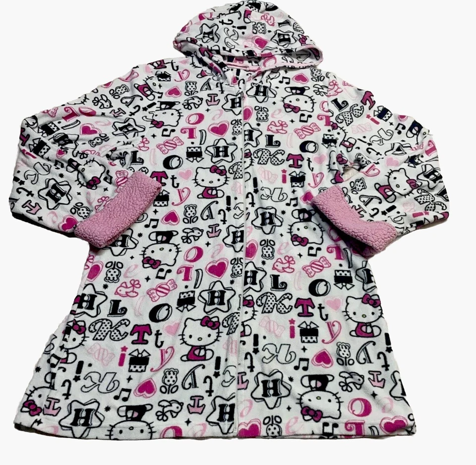 Hello Kitty Size Small Girls Zip Up Hooded Robe All Over Print - Image 1 of 4