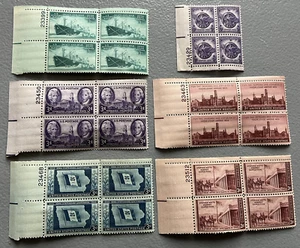 1946 US Briefmarken 939-944 PB4 mit Druckblock #'s - ungebraucht mit Gummi - Bild 1 von 7