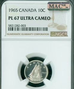 1965 CANADA 10 CENTS NGC PL67 ULTRA CAMEO PQ MAC SPOTLESS * - Picture 1 of 2