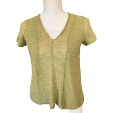 Vintage Eileen Fisher Womens Top Shirt Y2K Sz S Semi Sheer Short Sleeve V Neck