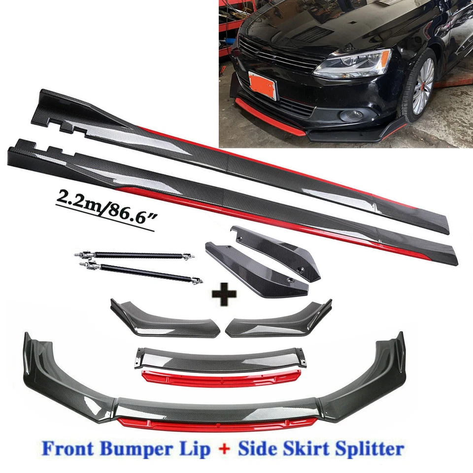 For VW Volkswagen GTI Carbon Fiber Front Bumper Lip Spoiler + Side Skirt Rear - Изображение 1 из 4
