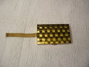 Great vintage unused gold color basket weave compact lipstick purse mesh handle - Bild 1 von 6