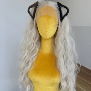 Platinum blonde Synthetic Hair Heat Resistant Long Wavy Lace Front Wigs Layered - Picture 1 of 9