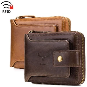 Herren Geldbörse Echtleder RFID Schutz Portemonnaie 9 Kartenfächer Reißverschlussfach Tasche - Bild 1 von 16