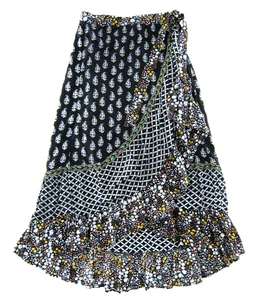 Christian Siriano 100 % Baumwolle schwarz weiß Blumen Boho langer Maxi Wickelrock Small - Bild 1 von 5