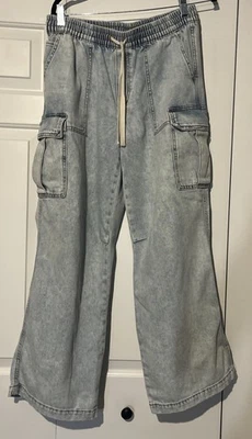 Aerie American Eagle Village Cargo Pants Womens Medium Denim HighRise Drawstring - Image 1 of 4