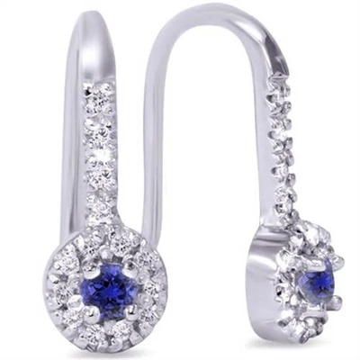 Pendientes colgantes de diamantes y zafiros azules de 1/3 quilate de oro blanco de 10 quilates Foto 1 de 4