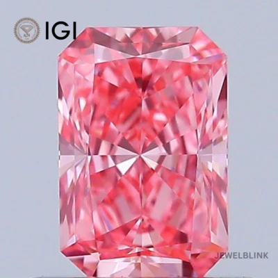 IGI Certified 0.62 Carat Fancy Vivid Pink VVS2 Radiant Cut CVD Lab Grown Diamond - Image 1 of 4
