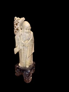 Antike geschnitzte Speckstein Figur Shou Shouxing alter Mann vom Südpol China - Bild 1 von 3