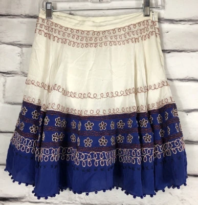 Opening Ceremony Womens Size 6 Red/White/Blue Beaded Hem Skirt Bohemian - Imagem 1 de 4