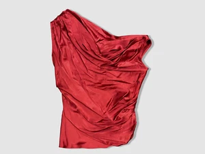 Staud Women's Red Silk Draped One-Shoulder Phare Blouse Top Size 8 - Picture 1 of 7