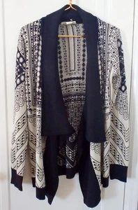 Staring at Stars Womens Medium Black Print Open Front Waterfall Cardigan Sweater - Picture 1 of 8
