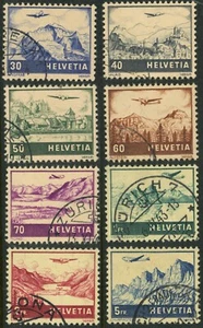 Switzerland #C27-C34 Mountains Views Castles Planes Airmail Postage 1941 Used - Picture 1 of 1
