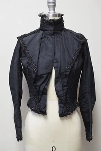 Antico cappotto lutto nero vittoriano giacca corpetto jet perline pizzo ~ condizioni perfette - Foto 1 di 10