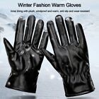 PU Leather Full Finger Mittens Thick Plush Furry Warm Mitts Mitten  Women