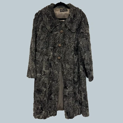 Vintage Persian Lamb Curly Wool Gray Womens Fur Long Coat Jacket Voula Mitsakou - Image 1 of 4