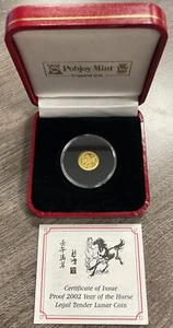 2002 Isle of Man UK Horse Proof Crown 1/25oz 0.999 Gold Coin w/ Box & COA - Picture 1 of 5