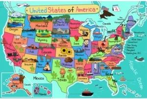 United States Map Kids Cartoon Animals Tapestry Wall Hanging Living Room Bedroom - Picture 1 of 2