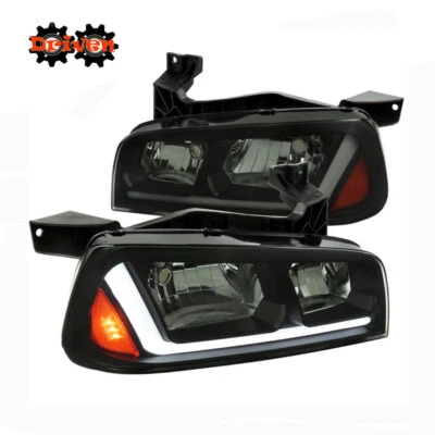Para 05-10 Dodge Charger Faros halógenos de esquina ahumados BK con señales secuenciales Foto 1 de 4