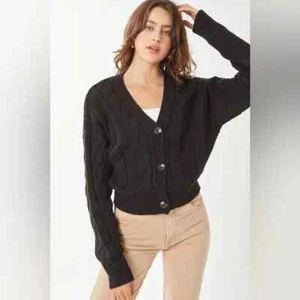 Solid Snug Waist Casual Cable Knit Cardigan - Picture 1 of 2