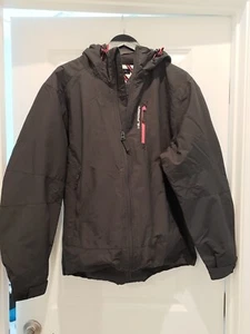 Rare Tommy Hilfiger Jacket Men Large Black Insulated Hood Rain EUC - Picture 1 of 15