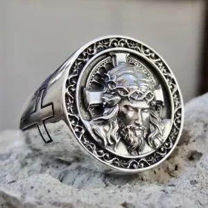 Cool Christian Jesus Cross Ring Stainless Steel Men's Women's Biker Amulet Ring - Picture 1 of 2