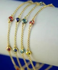 Brazalete religioso de protección de mal de ojo de oro amarillo sólido de 14k mal de ojo - Imagen 1 de 11