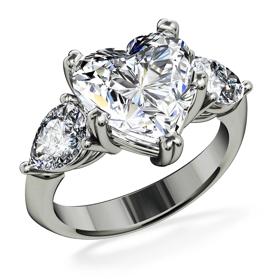Anillo de compromiso de diamantes de 3 piedras en forma de corazón y pera platino certificado GIA 3,00 quilates Foto 1 de 1