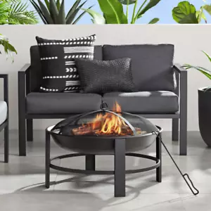 28" Round Wood Burning Fire Pit, Steel Frame - Picture 1 of 8