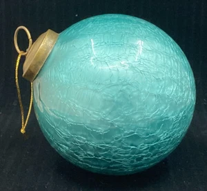 Antique Teal & White Kugel Crackle Glass Ball Christmas Ornaments 2 pcs - AS IS - Picture 1 of 15