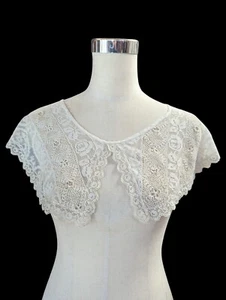 Antique Early Victorian Cream Lace Handmade 6" Wide Collar Vintage  - Picture 1 of 10