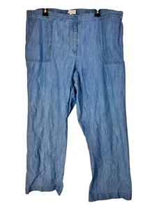 Womens Pants-TALBOTS-blue chambray tencel/cotton elastic waist Zip cropped-18W - Picture 1 of 16