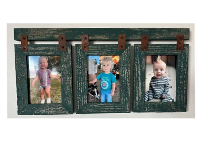 4x6 multi  collage rustic barn barnwood picture frame distressed wood weathered - Image 1 of 4