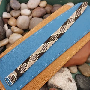 16mm Braided Perlon Brown & Tan Argyle Classic 1960s Vintage Watch Band Unused - Picture 1 of 6