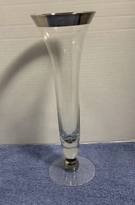 Vintage Dorothy Thorpe Silver Band Clear Glass Flower Vase 12” - Picture 1 of 5