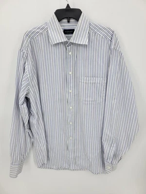 Camisa de vestir Canali para hombre 43/17 azul a rayas manga larga abotonada diseñador algodón Foto 1 de 4