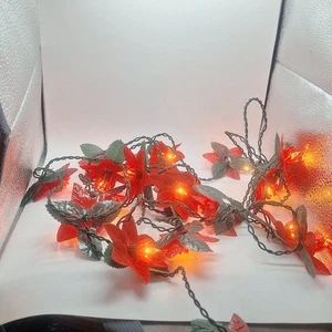 Vintage Weihnachts Lichterkette Seide Weihnachtsstern Blumen rot Christbaumschmuck  - Bild 1 von 7