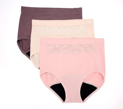 Breezies Set of 3 Natural Curve Leak Proof Full Brief Panties PlBlsh/Chpn/Mch 1X - Image 1 of 2