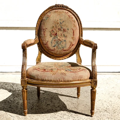 Antique French Arm Chair Louis XVI Style Carved Fauteuil - Paris Mark LOCAL Pick - Image 1 of 4