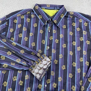 Robert Graham Hemd Herren XL Lila Flip Cuff Streifen Blumen Langarm Freizeit - Bild 1 von 12