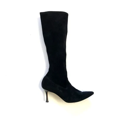 Manolo Blahnik Pamfilo Botas de Gamuza para Mujer 38.5 Negro Stiletto Tacones Altos Tacón Foto 1 de 4