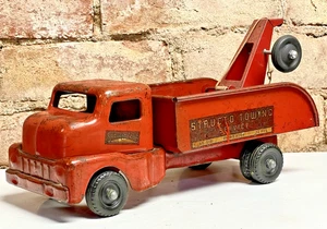 Camión grúa de servicio de remolque vintage rojo Structo Toys acero prensado años 50’s - Imagen 1 de 9
