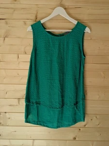 Sahara 100% Pure Linen Teal Blouse Tank Top Womens Small - Picture 1 of 8