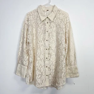 Free People In Your Dreams Lace Button Down Shirt Womens Large Tea Cream NWT - Picture 1 of 13