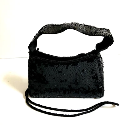 Sasha Black Fancy Sequins Crossbody Handle Small Purse Handbag - Image 1 of 4