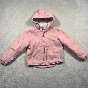 Vintage Carhartt Kids Pink Hooded Active Jacket Sherpa Lined Girls XXS (4-5) Y2K - Picture 1 of 5