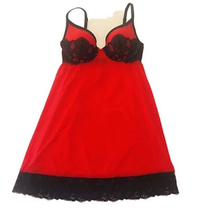 Victoria Secret Lingerie 34B Red Black Sexy Slip Lace Padded Underwire Mini - Picture 1 of 8