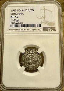 Poland Lithuania 1515 1/2 Groat Pólgrosz NGC AU50 Sigismund I Old Rare Grade - Picture 1 of 5